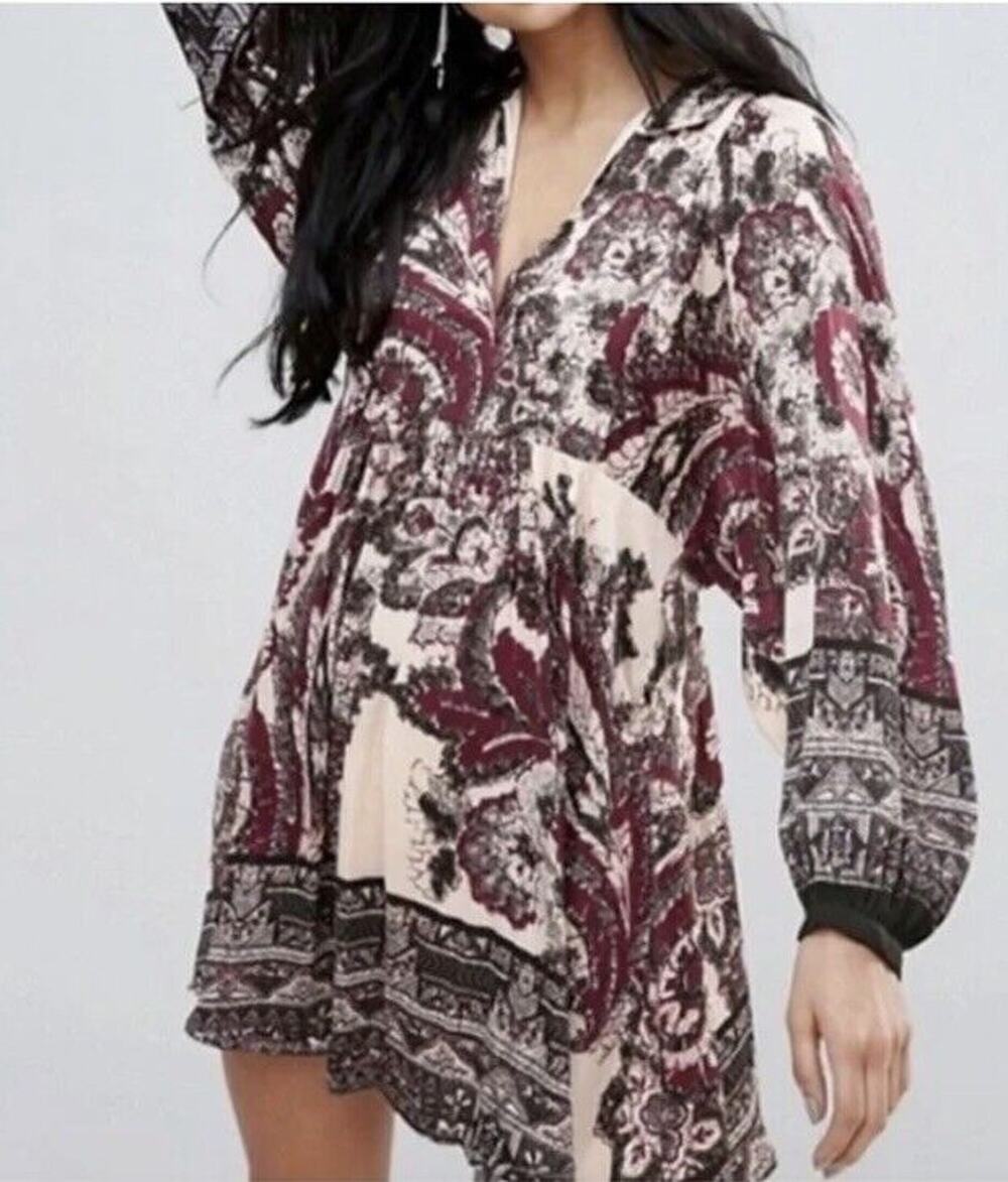 Free People Say You Love Me Long Sleeve Minidress In Ivory Combo XS